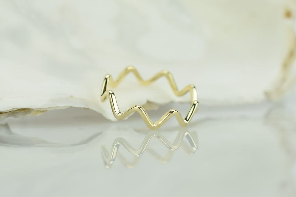 14k ring, Waves Ring, Zigzag ring goud, gold 14k ring, 14k aanschuifring