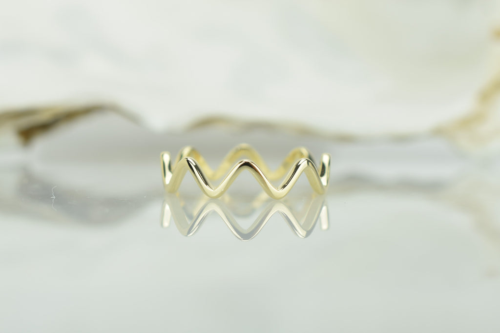 14k ring, Waves Ring, Zigzag ring goud, gold 14k ring, 14k aanschuifring