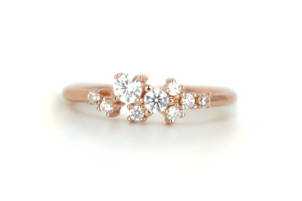 Cluster ring goud, zilveren ring met stenen, ring rosegoud, unieke ring, dames ring, gouden dames ring, zilveren feestelijke ring, promise ring goud, verlovingsring zilver