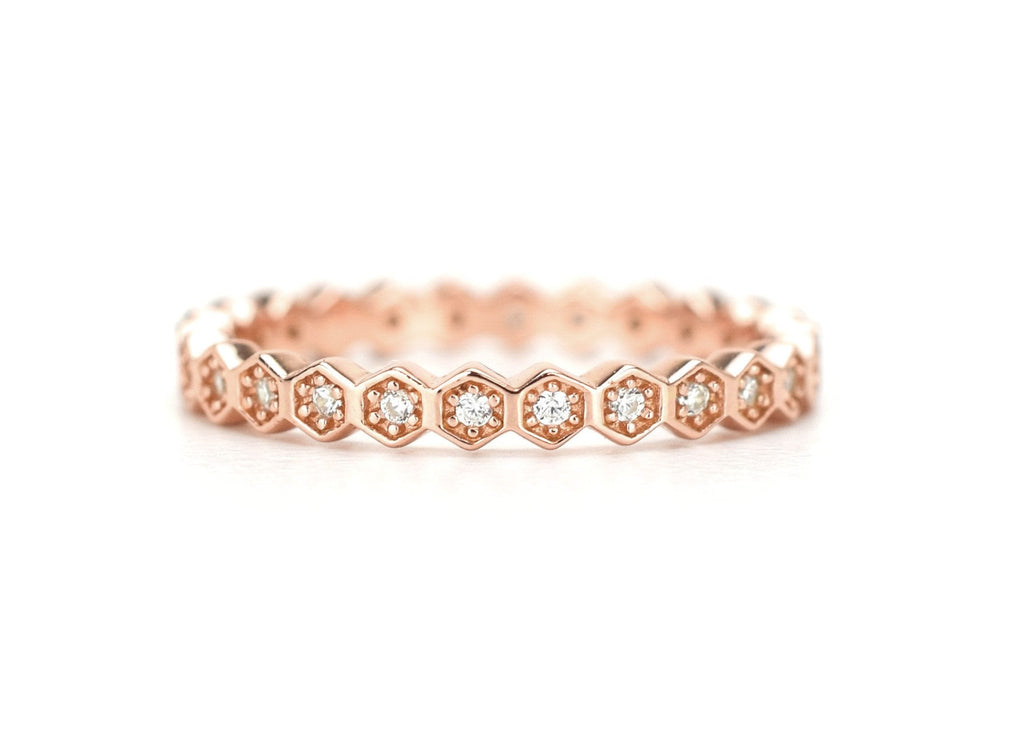 gouden honingraat aanschuifring, aanschuifring rosegoud, gouden ring honey, unieke ring, stapelring zilver, rosegoud aanschuifring