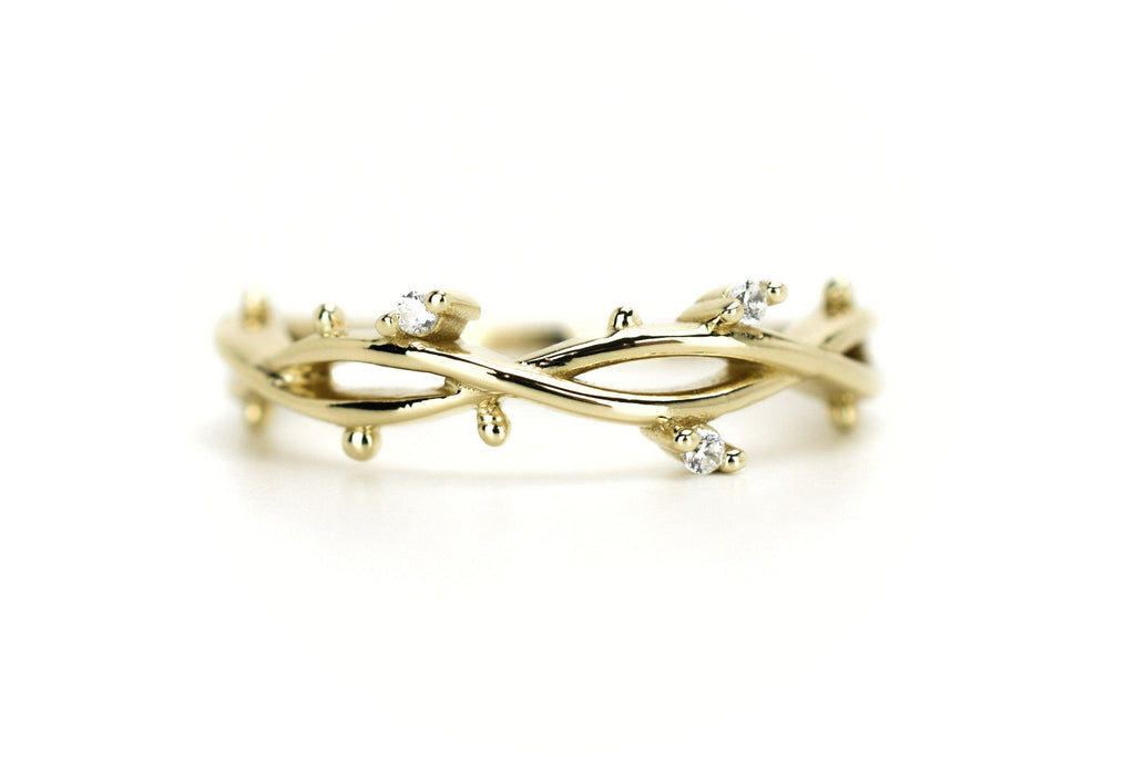 gouden bloemen ring, ring met blaadjes, ring met stenen, verlovingsring, rosegoud ring, zilveren verlovingsring