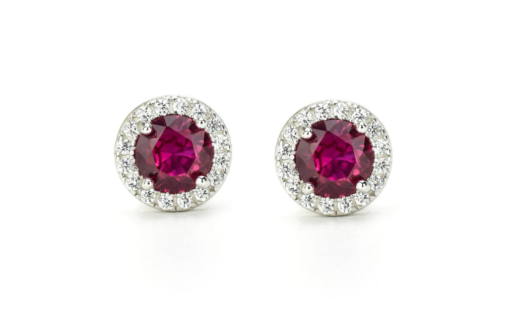 gouden robijn oorbellen, oorbellen robij, 18k gouden robijn oorsieraden, oorbellen ruby, ruby gold oorbellen, birthstone oorbellen, geboortesteen oorbellen, rode oorbellen, ronde oorbellen, gouden ruby oorknoppen, sieraden, gouden sieraden, zilveren rode oorbellen