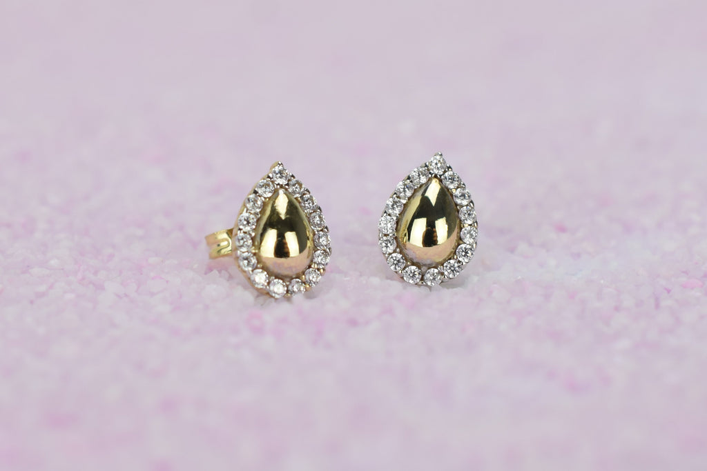 14k peer oorbellen, gouden oorbellen met stenen, 14 karaat druppel oorbellen, oorbellen met stenen, 14k oorbellen peer met stenen, halo oorbellen goud