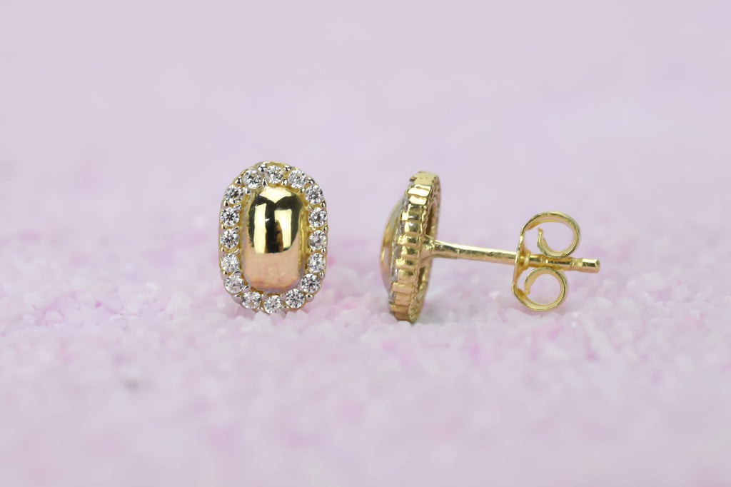 14k oorbellen, rechthoekige oorbellen, halo oorbellen goud, 14k dames gouden oorbellen, oorknoppen 14k met stenen, 14karaat oorbellen rechthoekig, gouden minimalistische oorbellen, gouden klassieke oorbellen
