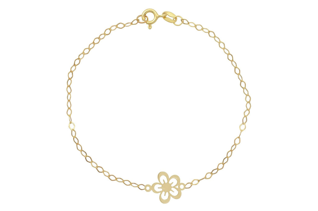 gouden dames armband, 14k gouden armband met bloem, gouden dames bloem armband, armband voor dames met bloemhanger, gouden schakel armband met bloem goud, unieke gouden armband, BeMy Jewels armbanden