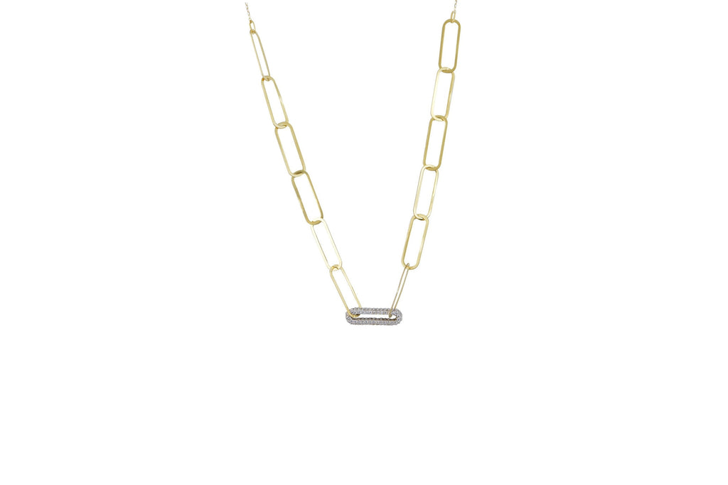 schakelketting goud, 14k ketting met stenen, stenen gouden ketting, paperclip ketting goud