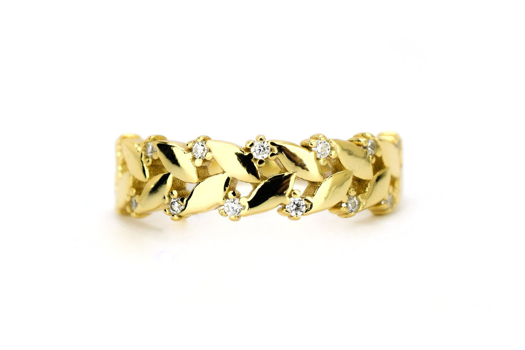 gouden statement ring, leaf ring goud, zilveren ring met blaadjes, blaadjes ring met stenen, blaadjes ring rose goud, gouden ring met blaadjes en stenen