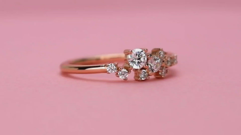 Cluster ring goud, zilveren ring met stenen, ring rosegoud, unieke ring, dames ring, gouden dames ring, zilveren feestelijke ring, promise ring goud, verlovingsring zilver